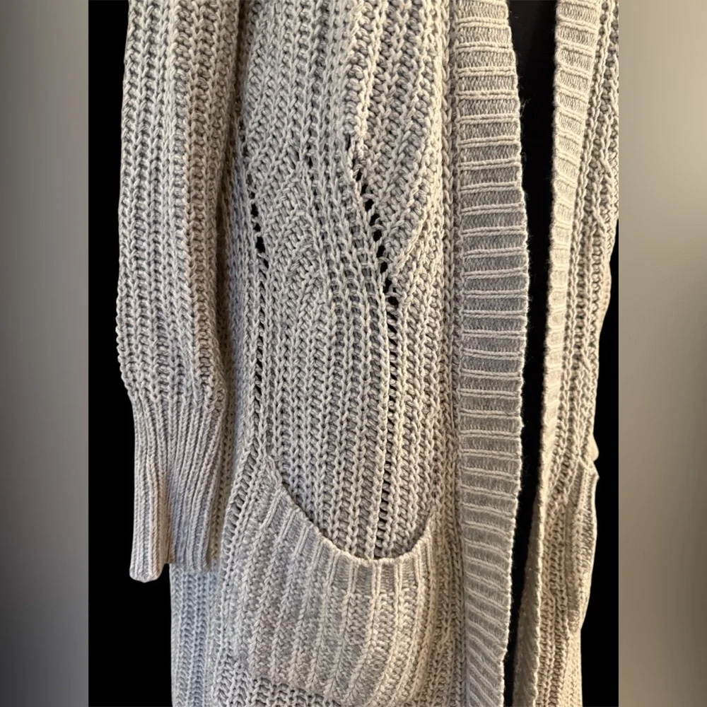 Anthro Moth Grey Open Front Chunky Knit Long Cardigan Cotton/Cashmere Blend SzS - Picture 7 of 15
